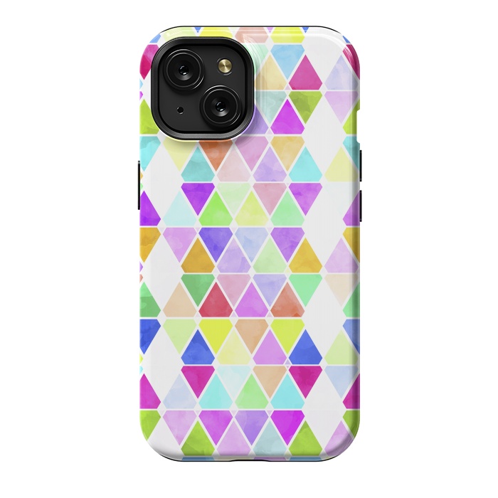 iPhone 15 StrongFit Watercolor Abstract Pastel Triangles by Girly Trend