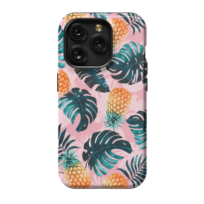 iPhone 15 Pro StrongFit Pineapple and Leaf Pattern by Burcu Korkmazyurek