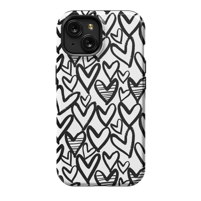 iPhone 15 StrongFit Black and white hearts by Laura Grant