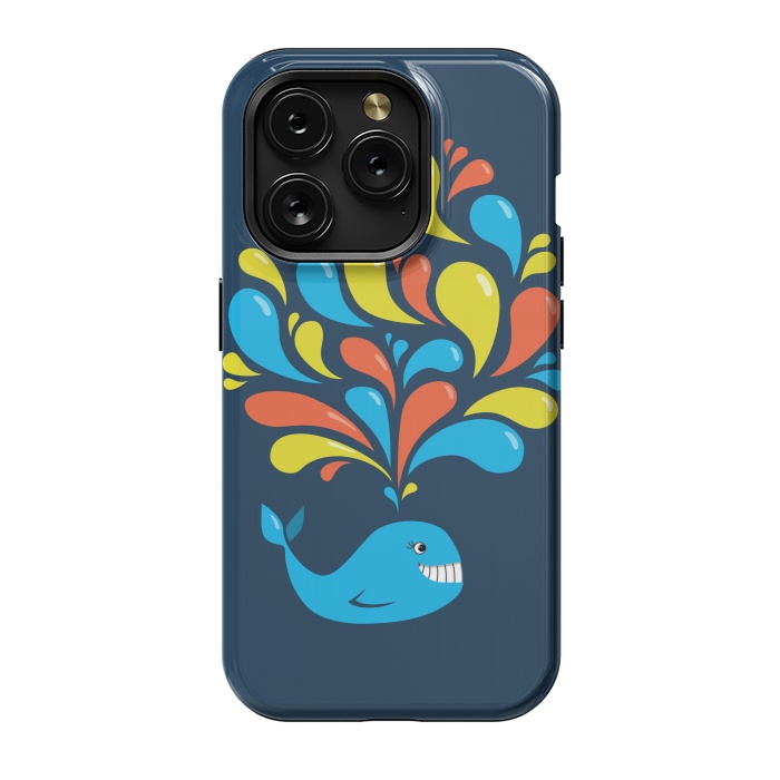 iPhone 15 Pro StrongFit Cute Colorful Splash Cartoon Blue Whale by Boriana Giormova