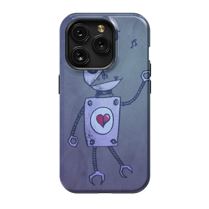 iPhone 15 Pro StrongFit Blue Happy Cartoon Singing Robot by Boriana Giormova