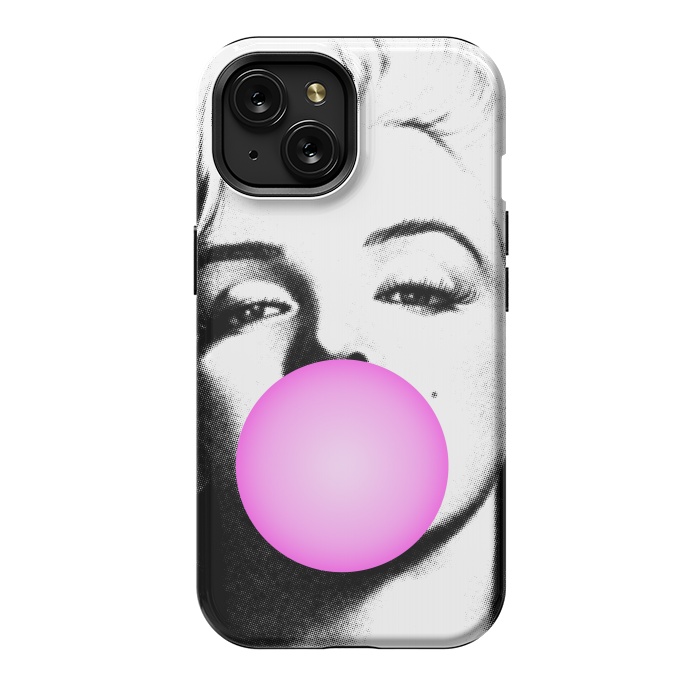 iPhone 15 StrongFit Marilyn Chewing Gum Bubble by Mitxel Gonzalez