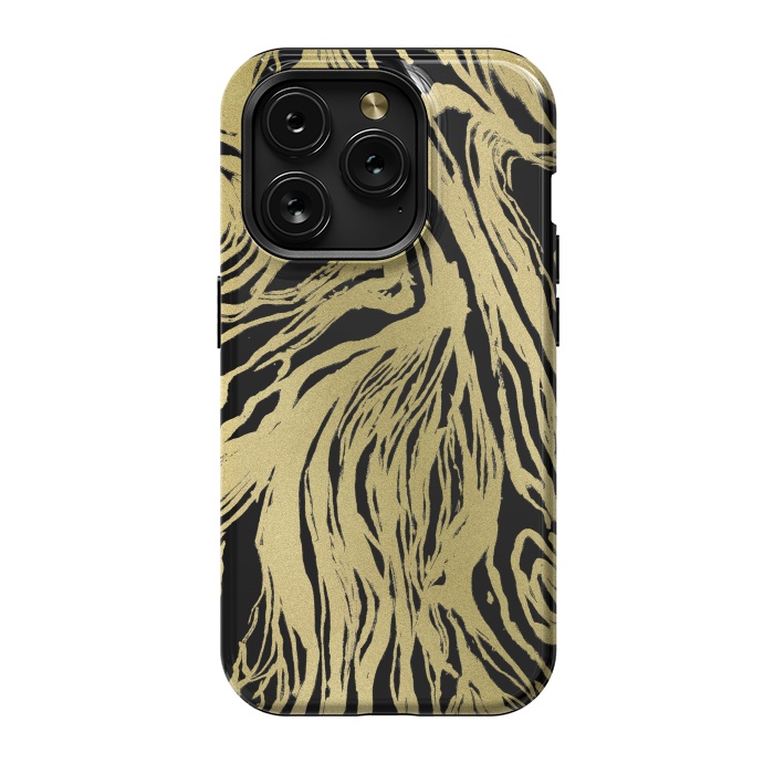 iPhone 15 Pro StrongFit Black and Gold Marble by Caitlin Workman