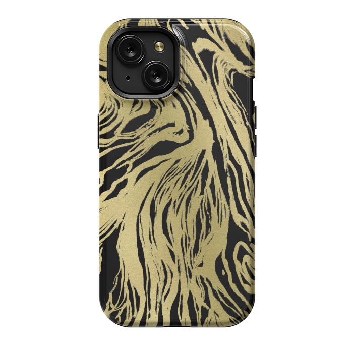 iPhone 15 StrongFit Black and Gold Marble by Caitlin Workman