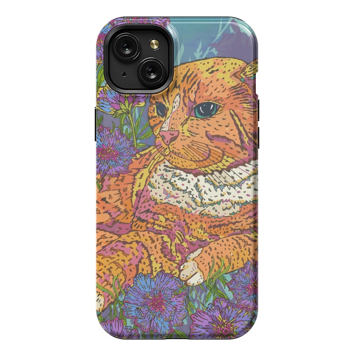 iPhone 15 Plus StrongFit Ginger Cat in Flowers by Lotti Brown