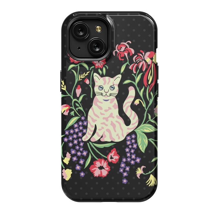iPhone 15 StrongFit Cutie Cat with Flowers by Michael Cheung