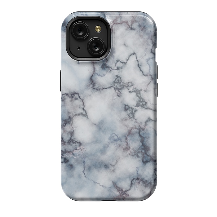 iPhone 15 StrongFit Blue and Silver Veined Marble by CatJello