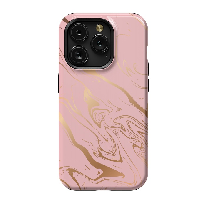 iPhone 15 Pro StrongFit Liquid marble texture design, pink and gold by Jelena Obradovic