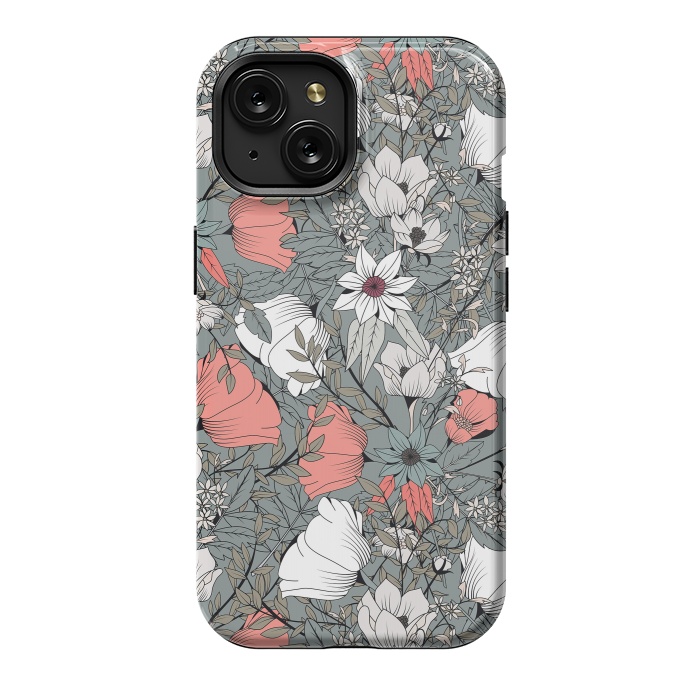iPhone 15 StrongFit Botanical Pattern Gray by Jelena Obradovic