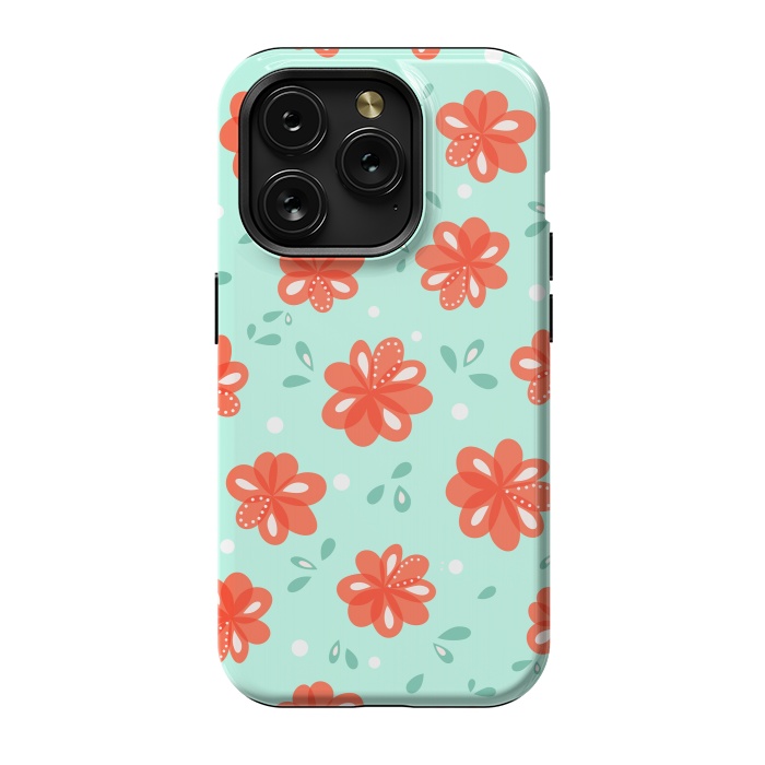iPhone 15 Pro StrongFit Cheerful Decorative Red Flowers Pattern by Boriana Giormova