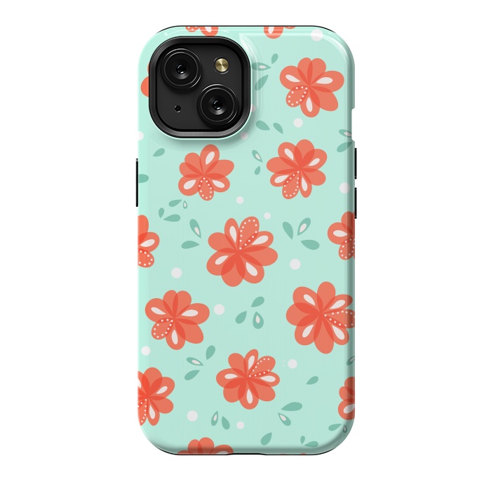 iPhone 15 StrongFit Cheerful Decorative Red Flowers Pattern by Boriana Giormova