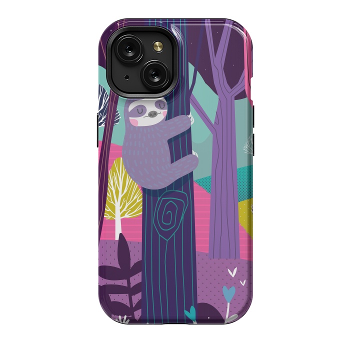 iPhone 15 StrongFit Sloth in the woods by Maria Jose Da Luz