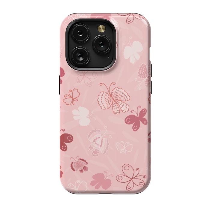 iPhone 15 Pro StrongFit Pretty Butterflies on Light Pink by Paula Ohreen