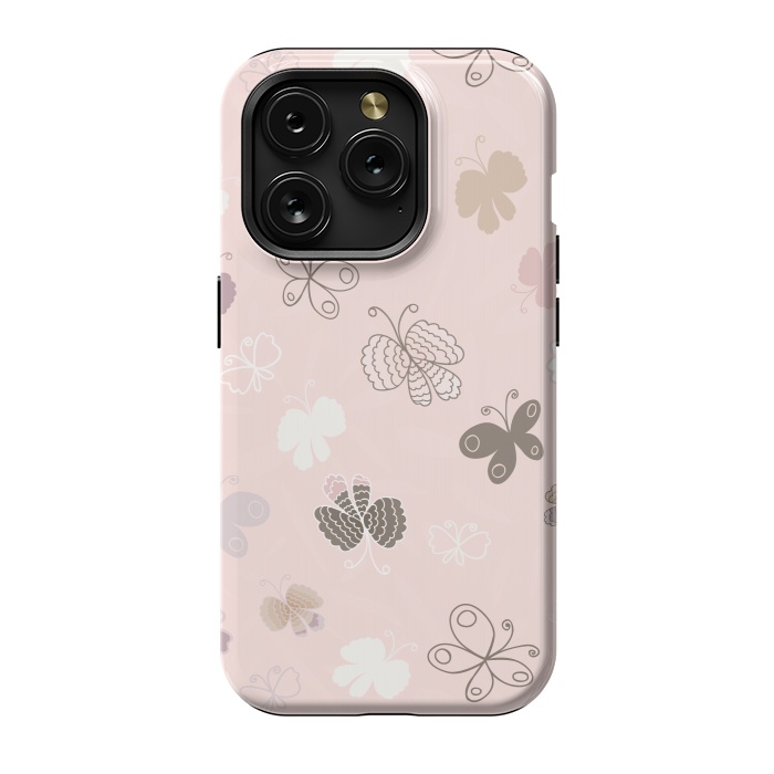 iPhone 15 Pro StrongFit Pretty Pink and Purple Butterflies on Light Pink by Paula Ohreen