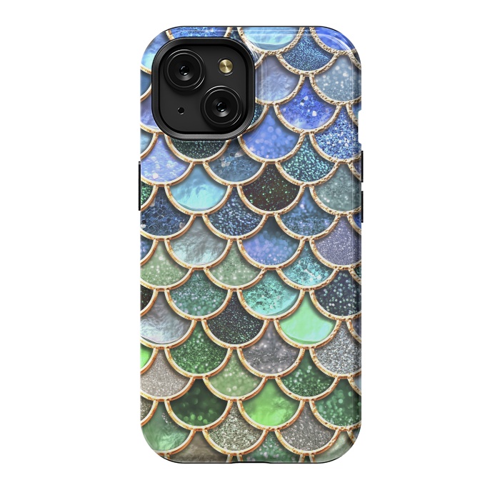 iPhone 15 StrongFit Multicolor Green & Blue Mermaid Scales by  Utart