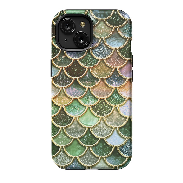 iPhone 15 StrongFit Multicolor Green Metal Glitter Mermaid Scales by  Utart