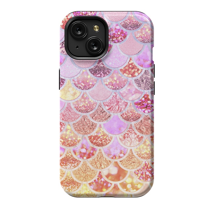 iPhone 15 StrongFit Multicolor Pink & Gold Mermaid Scales by  Utart