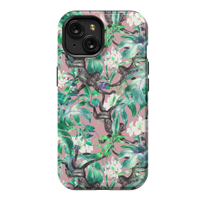 iPhone 15 StrongFit Monkeys in the flowery jungle I by Mmartabc