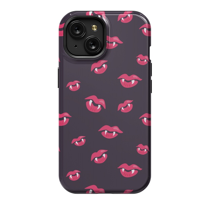 iPhone 15 StrongFit Pink Vampire Lips And Fangs Pattern by Boriana Giormova