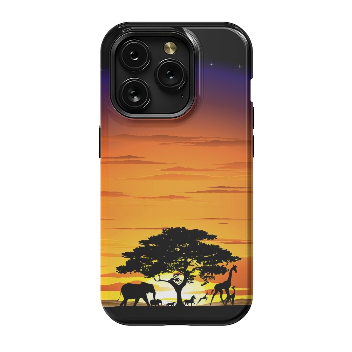 iPhone 15 Pro StrongFit Wild Animals on African Savanna Sunset  by BluedarkArt