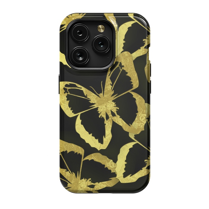 iPhone 15 Pro StrongFit Black and Gold Butterflies by Alemi