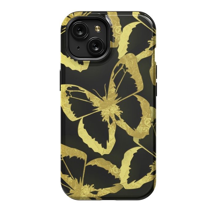 iPhone 15 StrongFit Black and Gold Butterflies by Alemi