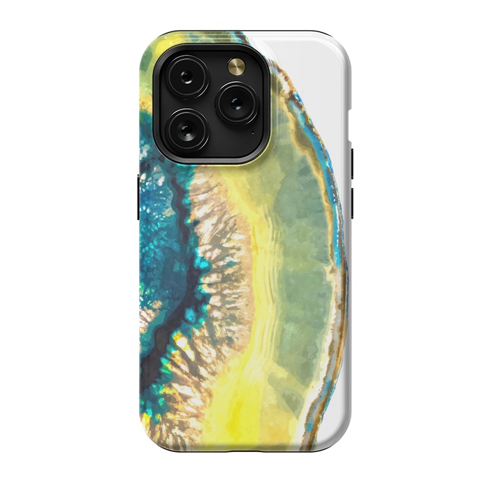 iPhone 15 Pro StrongFit Blue and Yellow Agate by Alemi
