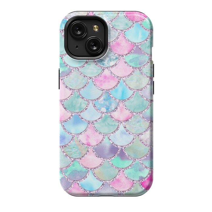 iPhone 15 StrongFit Multicolor Pink & Blue Watercolor Mermaid Scales by  Utart