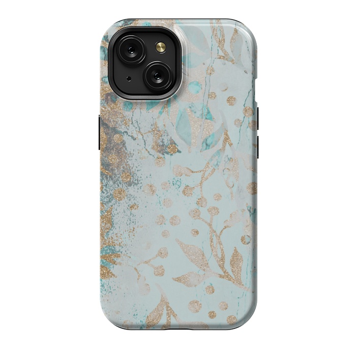 iPhone 15 StrongFit  Botanical  Pattern Teal And Gold by Andrea Haase