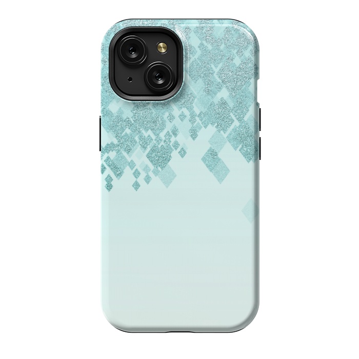 iPhone 15 StrongFit Turquoise Faux Glitter Diamonds by Andrea Haase