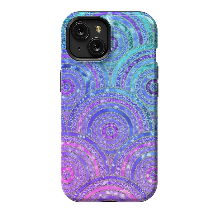 iPhone 15 StrongFit Pink and Blue Metal Circles Pattern by  Utart