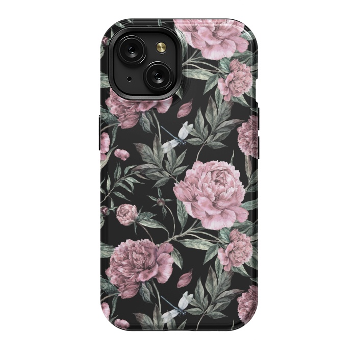 iPhone 15 StrongFit Black and Pink Peony Pattern by  Utart