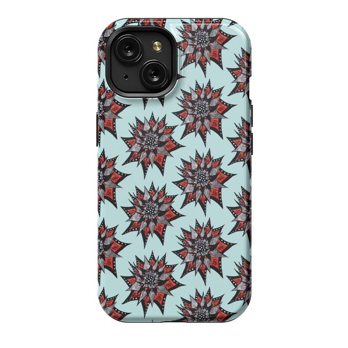 iPhone 15 StrongFit Spiked Abstract Ink Drawn Flower Pattern by Boriana Giormova