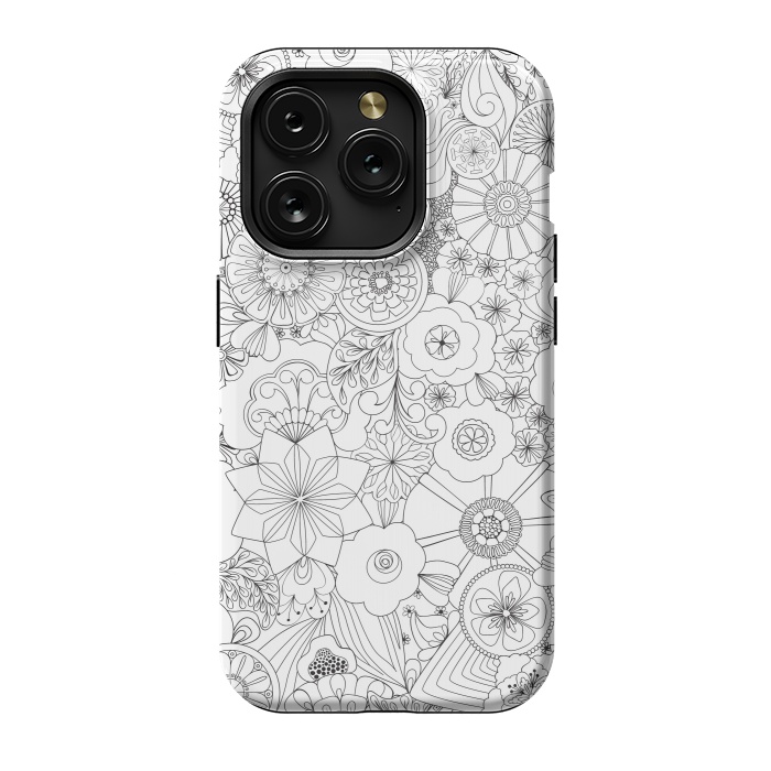 iPhone 15 Pro StrongFit 70s Blooms in Black and White by Paula Ohreen