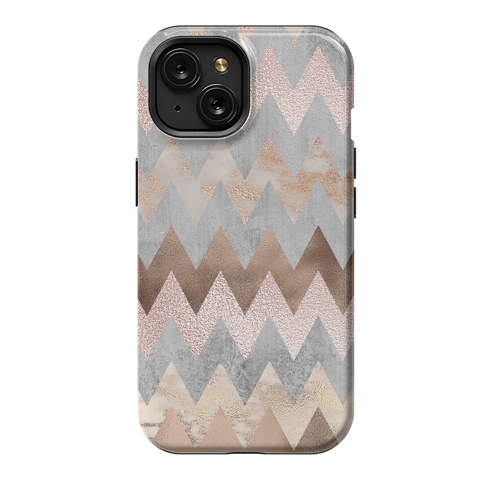 iPhone 15 StrongFit Rose Gold Marble Chevron by  Utart