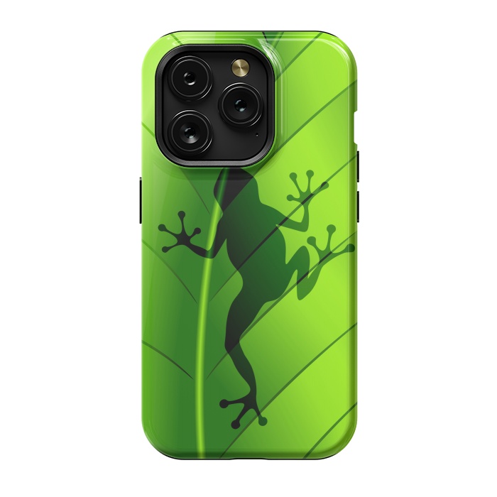 iPhone 15 Pro StrongFit Frog Shape on Green Leaf by BluedarkArt