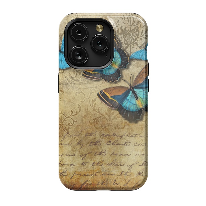 iPhone 15 Pro StrongFit Blue Butterfly Vintage Collage by Andrea Haase
