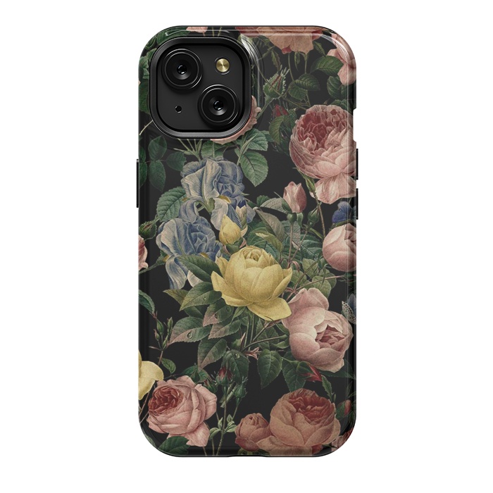iPhone 15 StrongFit Victorian Vintage Roses on Black by  Utart
