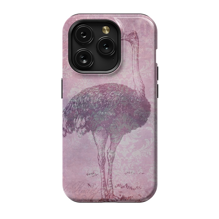 iPhone 15 Pro StrongFit Vintage Pink Ostrich Art by Andrea Haase