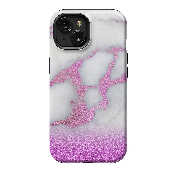 iPhone 15 StrongFit Purple Glitter Veined Gray Marble by  Utart