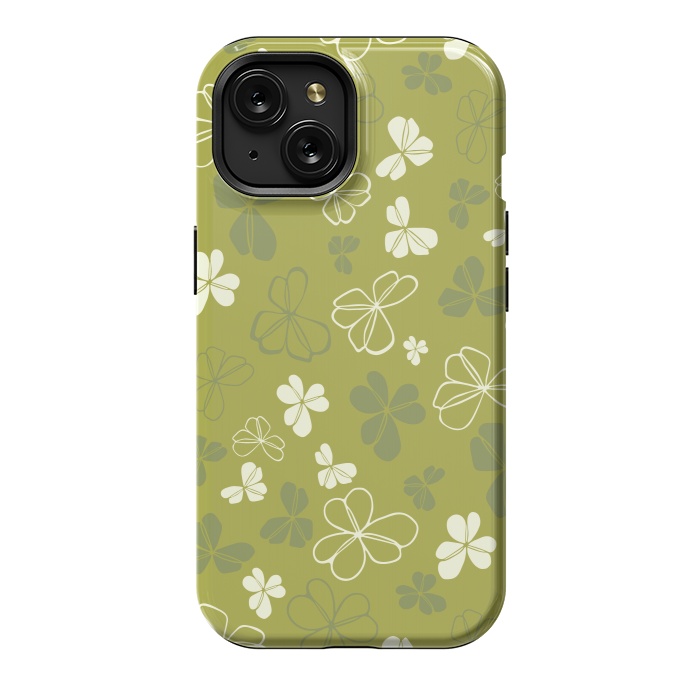 iPhone 15 StrongFit Lucky Clover in Green and White by Paula Ohreen