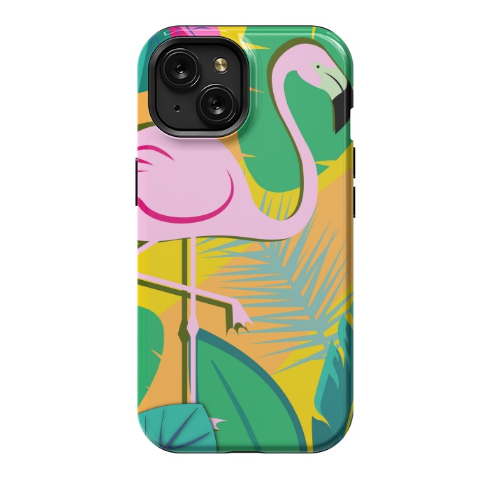 iPhone 15 StrongFit yellow flamingo pattern by MALLIKA