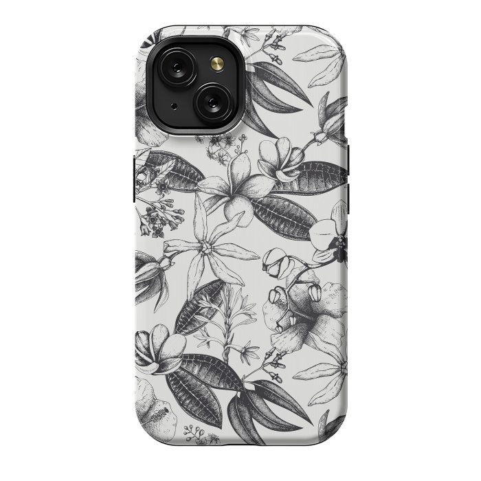 iPhone 15 StrongFit Black And White Exotic Flower Pattern by Andrea Haase