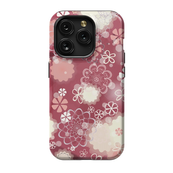 iPhone 15 Pro StrongFit Lacy Flowers on Bright Pink by Paula Ohreen