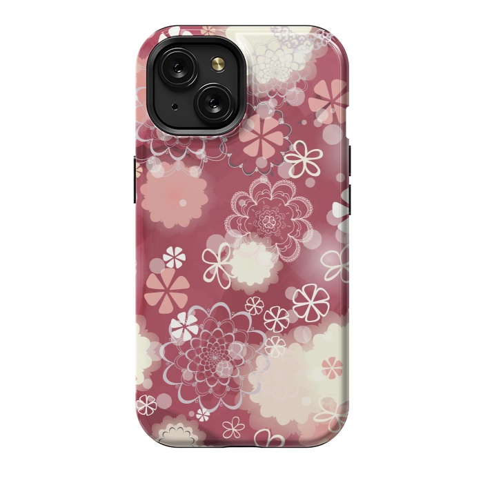 iPhone 15 StrongFit Lacy Flowers on Bright Pink by Paula Ohreen