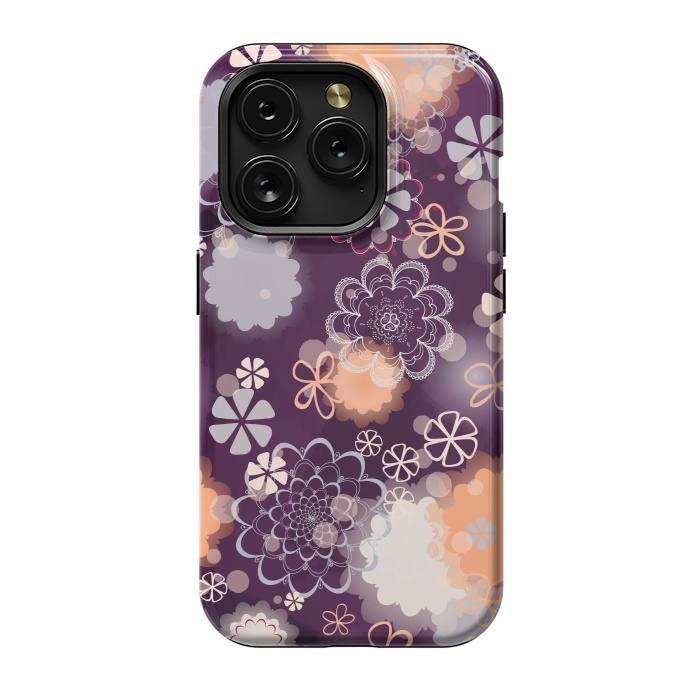 iPhone 15 Pro StrongFit Lacy Flowers on Dark Purple by Paula Ohreen
