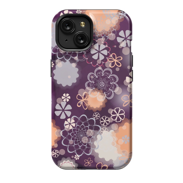 iPhone 15 StrongFit Lacy Flowers on Dark Purple by Paula Ohreen