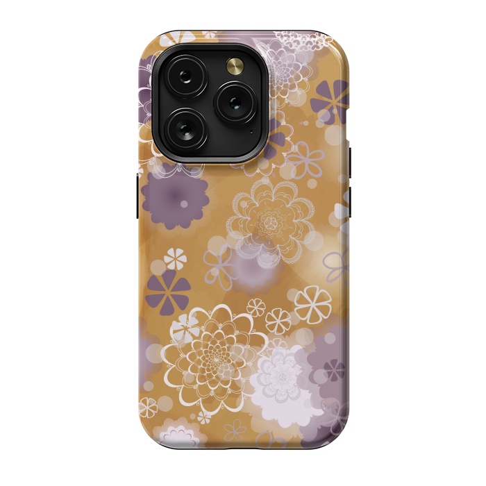 iPhone 15 Pro StrongFit Lacy Flowers on Mustard by Paula Ohreen