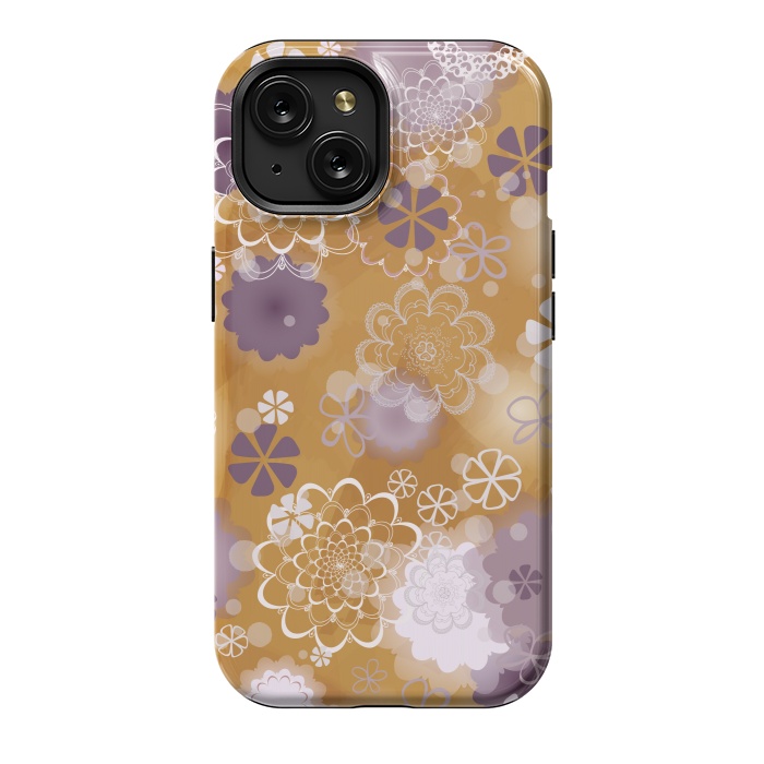 iPhone 15 StrongFit Lacy Flowers on Mustard by Paula Ohreen