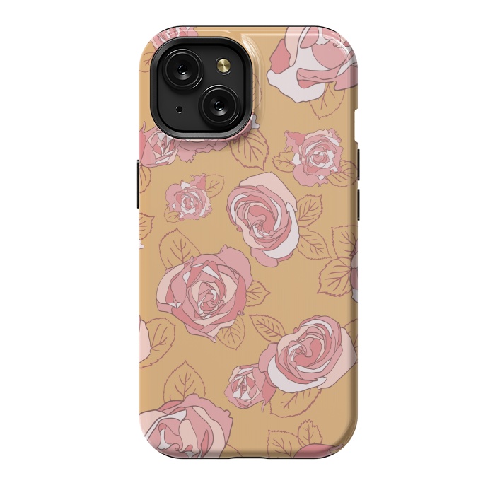 iPhone 15 StrongFit Retro Roses on Mustard by Paula Ohreen